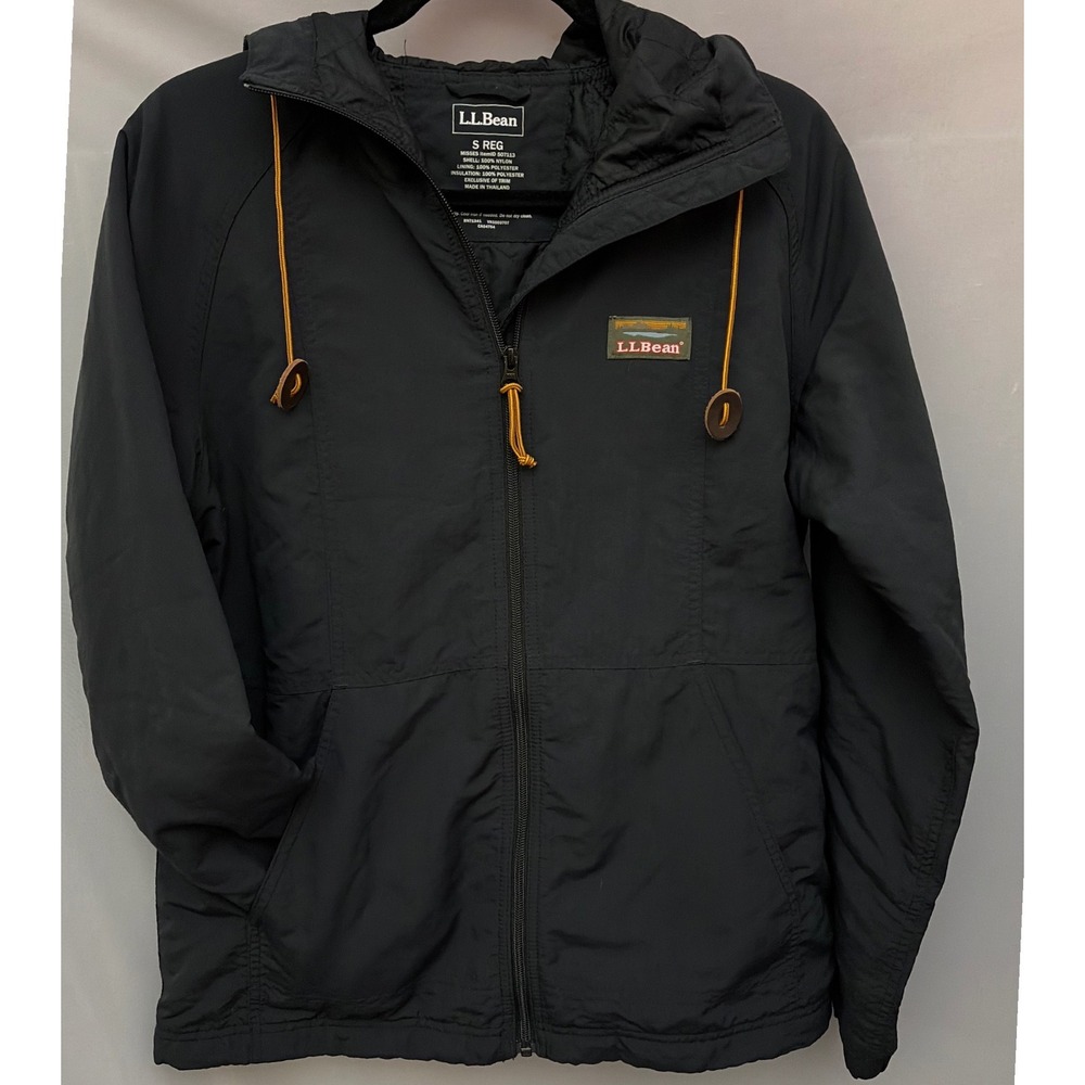 LL Bean Mountain Classic Full Zip Insulated Jacket Black Hooded 507113 Small Reg